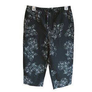 Casual Corner Annex Lightweight Capris Pants, Black White Floral Print Cotton 10